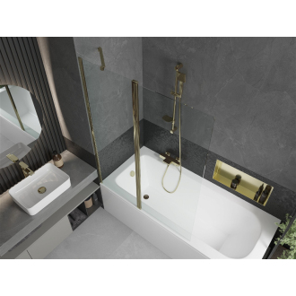 Mexen Vega obdĺžniková vaňa 150 x 70 cm s plášťom a 1 krídlovou zástenou 120 cm, priehľadná, zlatá - 550115070X9412115000