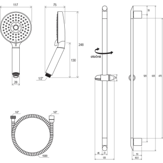 Ravak 902.00 Set - hadica 150 cm, ručná sprcha Flat M, tyč 63 cm X07P177