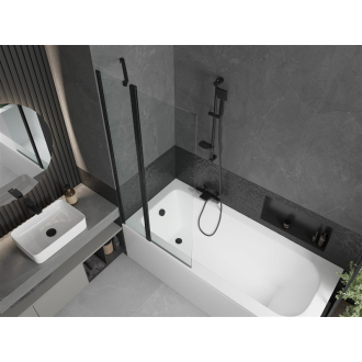 Mexen Vega obdĺžniková vaňa 160 x 70 cm s plášťom a 1 krídlovou zástenou 80 cm, priehľadná, čierna - 550116070X9408117000