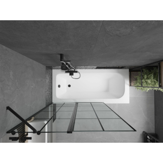 Mexen Vega obdĺžniková vaňa 180 x 80 cm s plášťom a 1 krídlovou zástenou 120 cm, čierny vzor - 550118080X9412117077