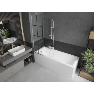 Mexen Next vaňová zástena jednokrídlová 50 x 150 cm, čierny vzor, biela - 895-050-000-00-77-20