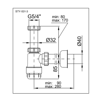 STY-531-3 sifón celoplastový umývadlový s prevl. maticou 5/4&quot;, 40mm odtok OLPSTY5313