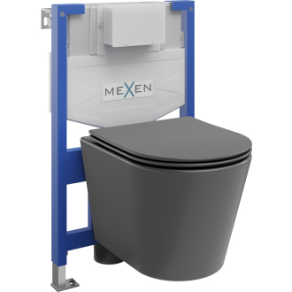 Podomietková toaletná sada Mexen, rám Fenix XS-F s toaletnou misou Rico a sedátkom soft-close, tmavo šedá matná - 68030724071