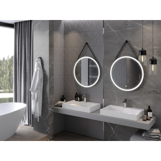 Mexen Reni osvetlené kúpeľňové zrkadlo, okrúhle 70 cm, LED 6000K, proti zahmlievaniu, čierny rám - 9812-070-070-611-70