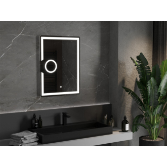 Mexen Onyx osvetlené kúpeľňové zrkadlo s kozmetickým zrkadlom 60 x 80 cm, LED 6000K, proti zaparovaniu - 9813-060-080-611-00