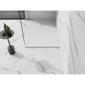 Mexen Stone+ obdĺžniková kompozitová sprchová vanička 130 x 80 cm, biela, biely kryt - 44108013-W