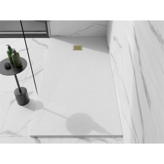 Mexen Stone+ obdĺžniková kompozitová sprchová vanička 180 x 70 cm, biela, zlatý kryt - 44107018-G