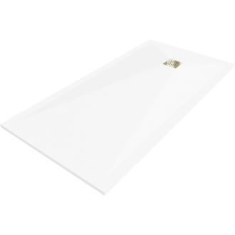 Mexen Stone+ obdĺžniková kompozitová sprchová vanička 200 x 80 cm, biela, zlatý kryt - 44108020-G