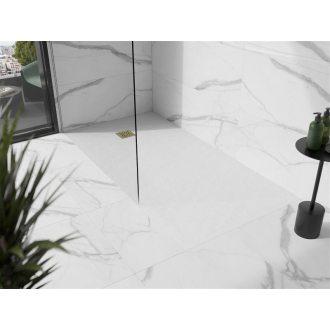 Mexen Stone+ štvorcová kompozitová sprchová vanička 200 x 100 cm, biela, zlatý kryt - 44101020-G