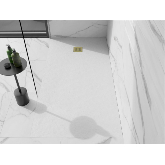 Mexen Stone+ štvorcová kompozitová sprchová vanička 200 x 100 cm, biela, zlatý kryt - 44101020-G