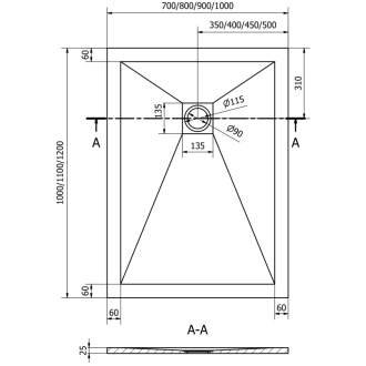Mexen Stone+ obdĺžniková kompozitová sprchová vanička 120 x 100 cm, biela, čierny poťah - 44101012-B
