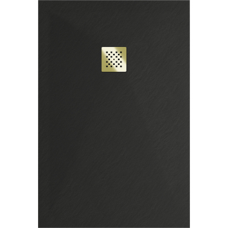 Mexen Stone+ obdĺžniková kompozitová sprchová vanička 90 x 80 cm, čierna, zlatý kryt - 44708090-G