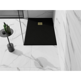 Mexen Stone+ obdĺžniková kompozitová sprchová vanička 90 x 80 cm, čierna, zlatý kryt - 44708090-G