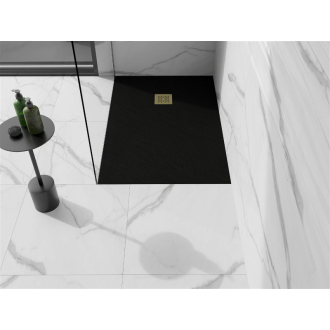 Mexen Stone+ obdĺžniková kompozitová sprchová vanička 90 x 80 cm, čierna, zlatý kryt - 44708090-G