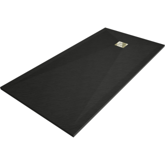 Mexen Stone+ obdĺžniková kompozitová sprchová vanička 200 x 100 cm, čierna, zlatý kryt - 44701020-G