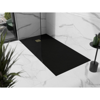 Mexen Stone+ obdĺžniková kompozitová sprchová vanička 200 x 100 cm, čierna, zlatý kryt - 44701020-G