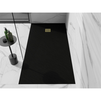 Mexen Stone+ obdĺžniková kompozitová sprchová vanička 200 x 100 cm, čierna, zlatý kryt - 44701020-G