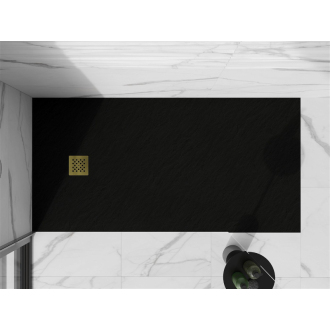 Mexen Stone+ obdĺžniková kompozitová sprchová vanička 200 x 100 cm, čierna, zlatý kryt - 44701020-G