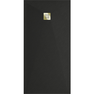 Mexen Stone+ obdĺžniková kompozitová sprchová vanička 200 x 100 cm, čierna, zlatý kryt - 44701020-G