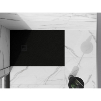 Mexen Stone+ obdĺžniková kompozitová sprchová vanička 90 x 80 cm, čierna, čierny kryt - 44708090-B
