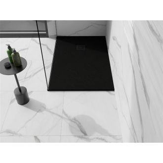 Mexen Stone+ obdĺžniková kompozitová sprchová vanička 90 x 80 cm, čierna, čierny kryt - 44708090-B