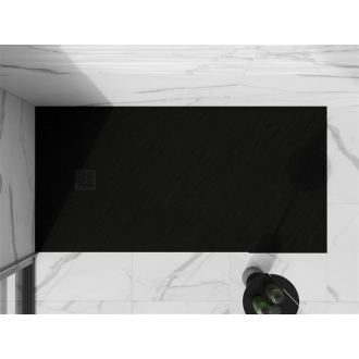 Mexen Stone+ obdĺžniková kompozitová sprchová vanička 200 x 100 cm, čierna, čierny kryt - 44701020-B