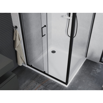 Mexen Apia výsuvná sprchová kabína 90 x 90 cm, priehľadná, čierna + plochá sprchová vanička, biela - 840-090-090-70-00-4010B