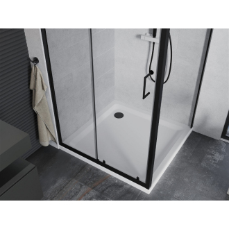Mexen Apia výsuvná sprchová kabína 90 x 90 cm, priehľadná, čierna + plochá sprchová vanička, biela - 840-090-090-70-00-4010B