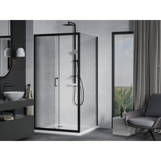 Mexen Apia výsuvná sprchová kabína 90 x 90 cm, priehľadná, čierna + plochá sprchová vanička, biela - 840-090-090-70-00-4010B