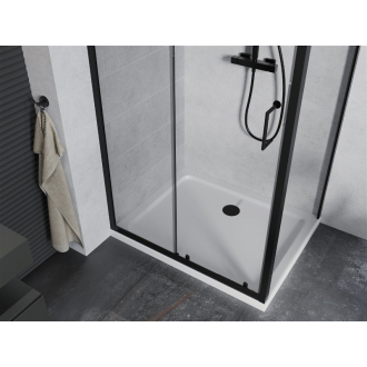 Mexen Apia výsuvná sprchová kabína 130 x 90 cm, priehľadná, čierna + plochá sprchová vanička, biela - 840-130-090-70-00-4010B