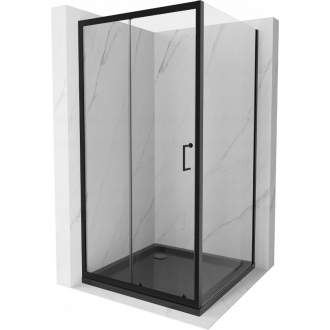 Mexen Apia výsuvná sprchová kabína 90 x 90 cm, priehľadná, čierna + plochá sprchová vanička, čierna - 840-090-090-70-00-4070B