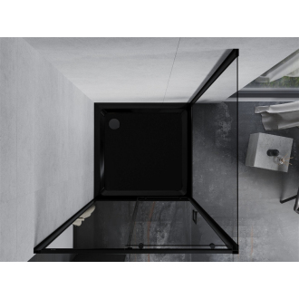 Mexen Apia výsuvná sprchová kabína 90 x 90 cm, priehľadná, čierna + plochá sprchová vanička, čierna - 840-090-090-70-00-4070B