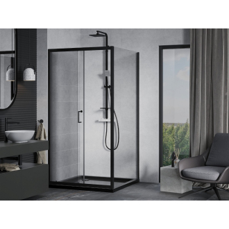 Mexen Apia výsuvná sprchová kabína 90 x 90 cm, priehľadná, čierna + plochá sprchová vanička, čierna - 840-090-090-70-00-4070B