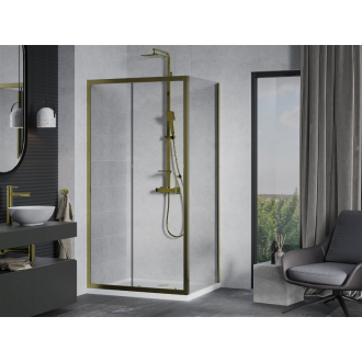 Mexen Apia výsuvná sprchová kabína 100 x 80 cm, priehľadná, zlatá + plochá sprchová vanička, biela - 840-100-080-50-00-4010G