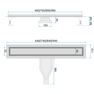 REA Odtokový žľab Superflow Neox 70 brúsený nikel REA-G2706