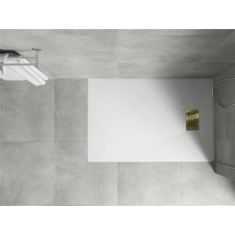 Mexen Hugo obdĺžniková sprchová vanička SMC 90 x 70 cm, biela, zlatý kryt - 42107090-G