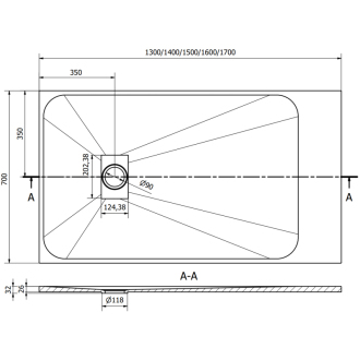 Mexen Hugo obdĺžniková sprchová vanička SMC 150 x 70 cm, biela, zlatý kryt - 42107015-G