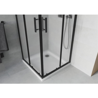 Mexen Rio štvorcový sprchovací kút 90 x 90 cm, mráz, čierna + plochá sprchová vanička, biela - 860-090-090-70-30-4010B