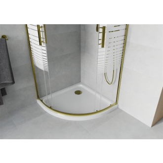 Sprchovací kút Mexen Rio polkruhový 90 x 90 cm, pruhy, zlatá + plochá sprchová vanička, biela - 863-090-090-50-20-4110G