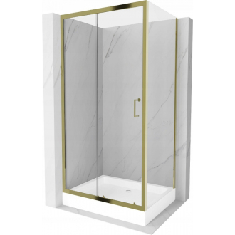Mexen Apia výsuvná sprchová kabína 120 x 80 cm, priehľadná, zlatá + sprchová vanička Rio - 840-120-080-50-00-4510