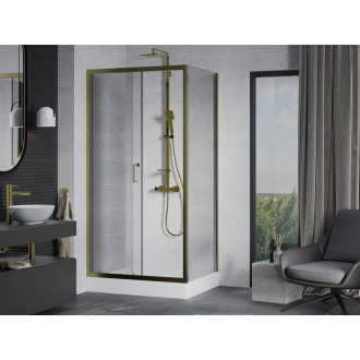 Mexen Apia výsuvná sprchová kabína 120 x 80 cm, priehľadná, zlatá + sprchová vanička Rio - 840-120-080-50-00-4510