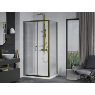 Mexen Apia výsuvná sprchová kabína 120 x 80 cm, priehľadná, zlatá + plochá sprchová vanička, biela - 840-120-080-50-00-4010G