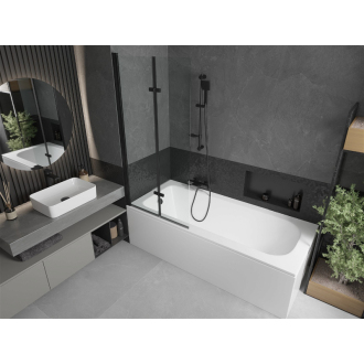 Mexen Vega obdĺžniková vaňa 180 x 80 cm s plášťom a 2 krídlovou zástenou 80 cm, priehľadná, čierna - 550118080X9208027000