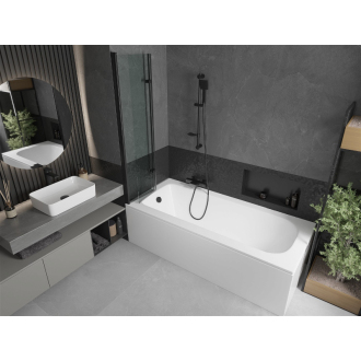 Mexen Vega obdĺžniková vaňa 180 x 80 cm s plášťom a 2 krídlovou zástenou 80 cm, priehľadná, čierna - 550118080X9208027000