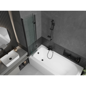 Mexen Vega obdĺžniková vaňa 180 x 80 cm s plášťom a 2 krídlovou zástenou 80 cm, priehľadná, čierna - 550118080X9208027000