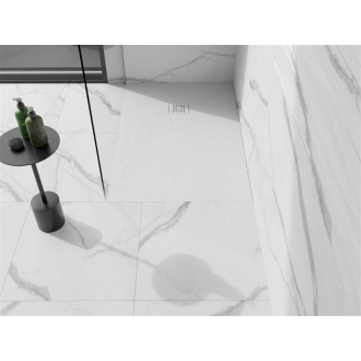 Mexen Stone+ obdĺžniková kompozitová sprchová vanička 90 x 80 cm, biela, biely kryt - 44108090-W