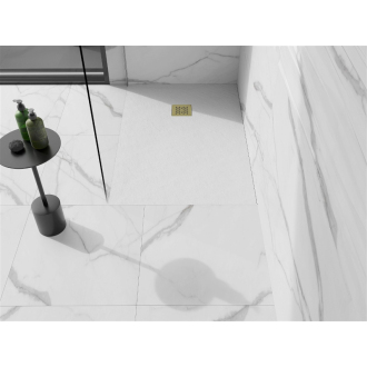 Mexen Stone+ obdĺžniková kompozitová sprchová vanička 90 x 80 cm, biela, zlatý kryt - 44108090-G