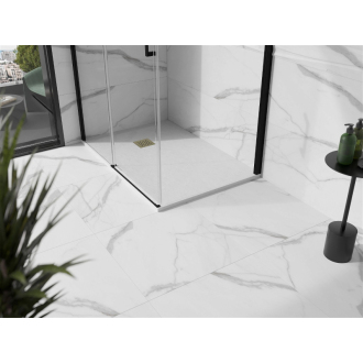 Mexen Stone+ obdĺžniková kompozitová sprchová vanička 90 x 80 cm, biela, zlatý kryt - 44108090-G