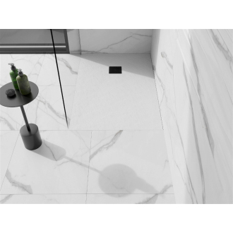 Mexen Stone+ obdĺžniková kompozitová sprchová vanička 90 x 80 cm, biela, čierny poťah - 44108090-B