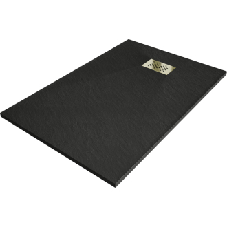Mexen Hugo obdĺžniková sprchová vanička SMC 130 x 80 cm, čierna, zlatý kryt - 42708013-G
